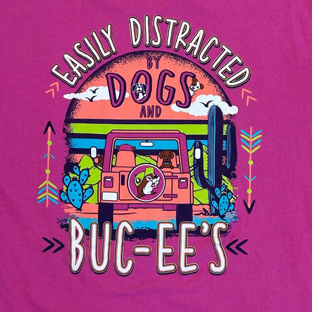 "Easily Distracted by Dogs and Buc-ee's" XL Pink Short Sleeve T-Shirt